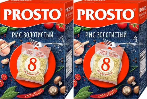 Рис Prosto Золотистый длиннозерный пропаренный в варочных пакетиках 8 шт x 62,5 г, комплект: 2 упаковки по 500 г