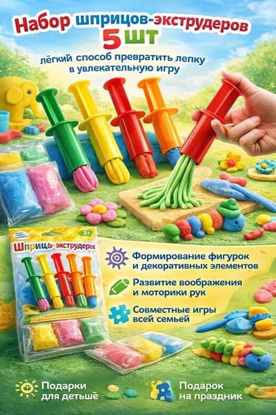 Набор шприцов экструдеров 5 шт для лепки из теста и пластилина детские инструменты для творчества с тестом