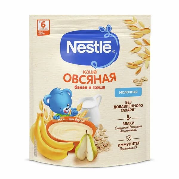 Каша молочная детская Nestle Овсяная Банан и груша с 6 месяцев, 200г