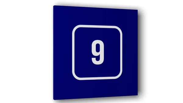 Табличка "9", Матовая линейка, цвет Синий, 10 см х 10 см