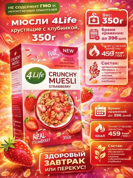 Мюсли хрустящие с клубникой, 350г