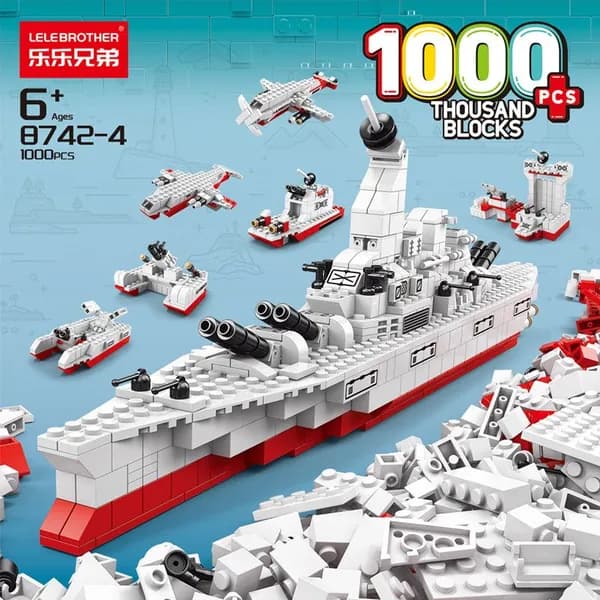 Конструктор детской техники и динозавров 1000 деталей 6-в-1, white