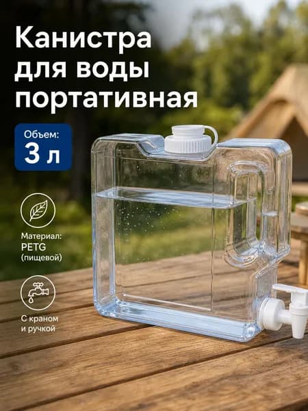 Бак для воды квадратный 3 л (0,8 галлона), прозрачный из PETG с краном для бани и походов