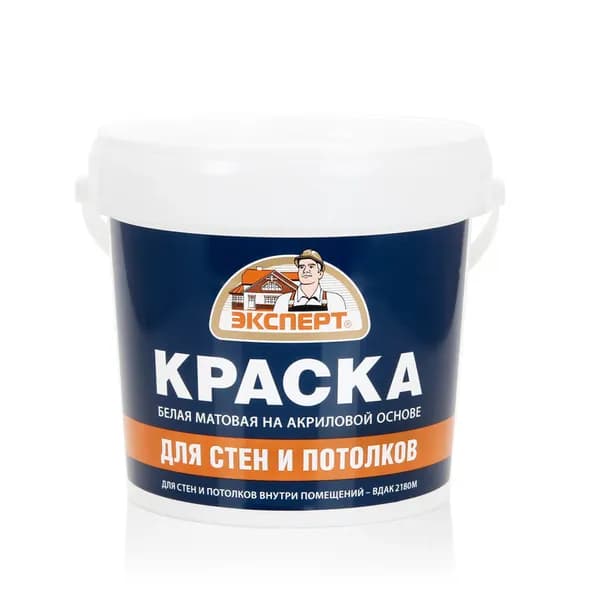 ЭКСПЕРТ Краска, до 30°, Стирол-акриловая, Матовое покрытие, 1,3 кг, белый
