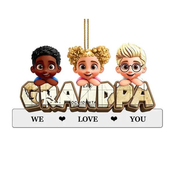 Акриловая подвеска на зеркало авто Дедушка Папа карта , объемный 3D-эффект, сувенир-подарок для отца и деда, размер 6 6 см