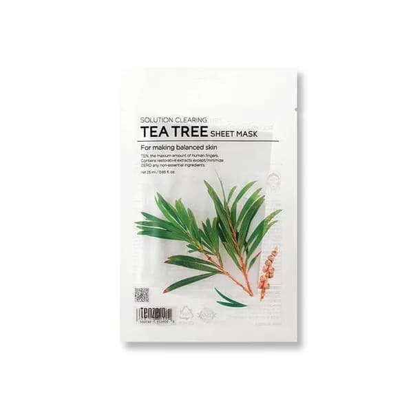 Тканевая маска для лица TENZERO SOLUTION CLEARING TEA TREE SHEET MASK очищающие с экстрактом чайного дерева 1 шт