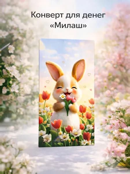 Конверт для денег Милаш , подарочный конверт с зайчиком, открытка для купюр 16,5х8 см
