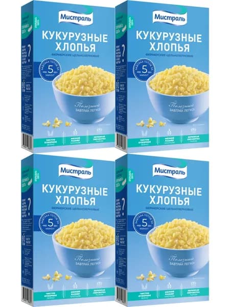 Хлопья 4 пачки по 400 грамм кукурузные постные