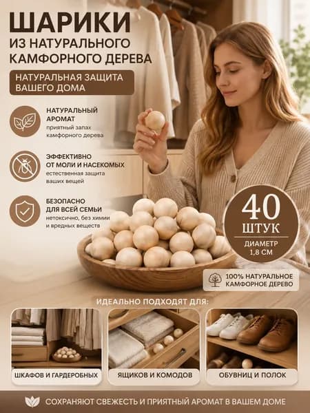 Шарики из натурального камфорного дерева, отпугивающие насекомых и устраняющие запахи