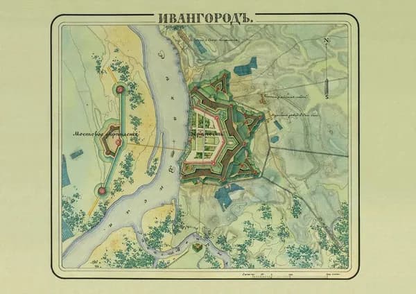 Принт-фотопечать. Крепость Ивангород (Российская империя, Ленинградская область). План (карта). Смешанная техника. Россия, ок. 1845 г. Формат А4