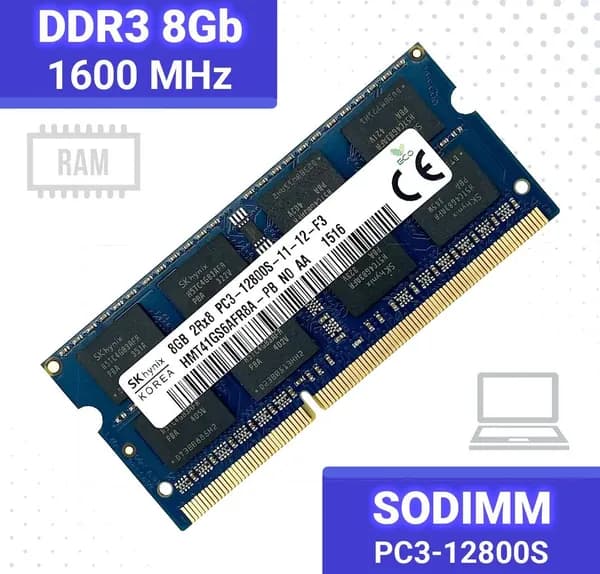 Оперативная память Hynix SODIMM DDR3 8Гб 1600 mhz 1.5V  для ноутбука DDR3, 1600 МГц, 1 x 8 ГБ (HMT41GS6AFR8A-PB)