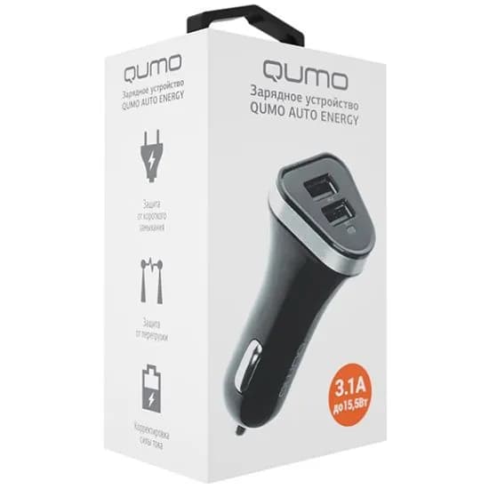 Автомобильное зарядное устройство QUMO Auto Energy 3A, 2хUSB, черный + кабель MicroUSB в комплекте