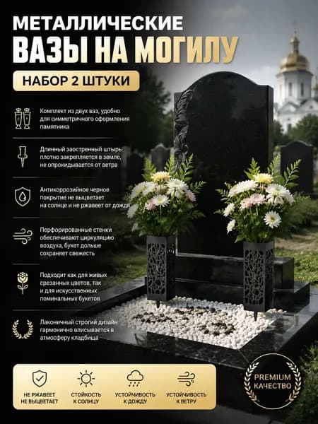 Кладбищные, ажурные бутылки с цветами, 2 шт.