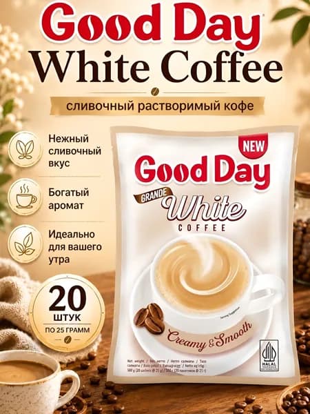 Кофе 3 в 1 Good Day Grande White растворимый кофейный напиток 20 пакетиков по 25 г.