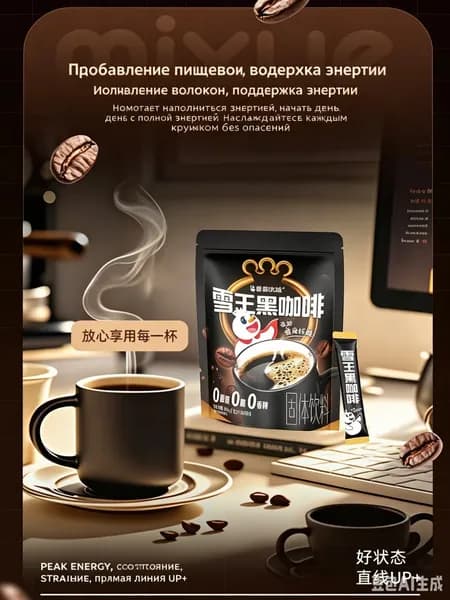 Черный кофе Mixue Snow King растворимый с пищевыми волокнами, 0 сахара 0 жира, из юньнаньских мелкозерновых зёрен, 30 саше в упаковке