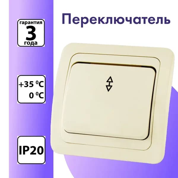 Переключатель на 2 направления одноклавишный 10А слоновая кость Валдай TDM