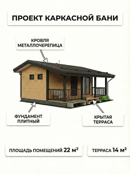 Проект каркасной бани 7х4 м.