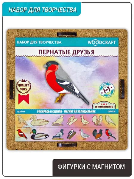 Фигурки раскраски, с магнитом, 7шт, "Птицы - Пернатые друзья". Деревянные.