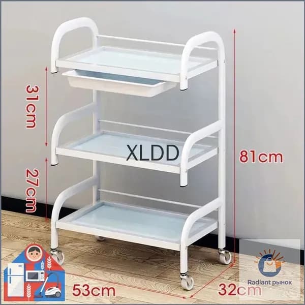 Косметологическая тележка со стеклянными полками 81x53x31 см