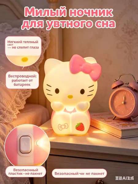 Ночник светильник детский, котенок, настольная фигурка-декор для комнаты и сна, милый подарок для девочки.