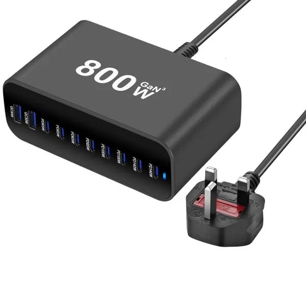 Зарядная станция с портом USB Type-C и корпусом из алюминиевого сплава, Черный - UK