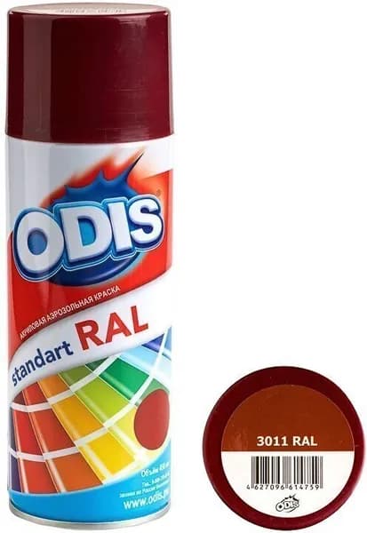 Краска аэрозольная акриловая ODIS standart RAL 3011 коричнево-красный 450мл