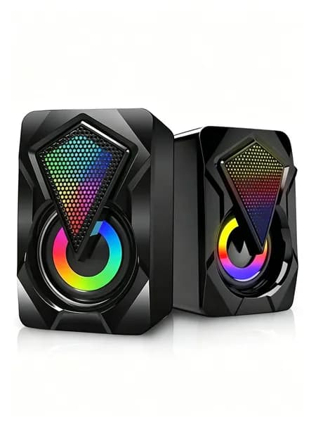 GJX Компьютерные колонки с RGB подсветкой, стерео динамики с эффектом surround bass, USB питание, 3.5 мм, для ПК, ноутбуков, смартфонов, ТВ.