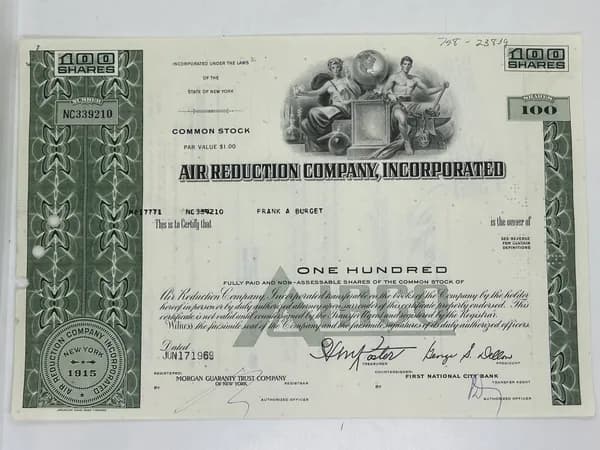 Ценная бумага США Производство промышленных газов AIR REDUCTION COMPANY INC., 1960-1970 года №3