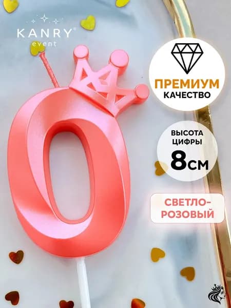 KANRY EVENT Свечи для торта цифра 0 "Без отдушки", 8 см, 1 шт