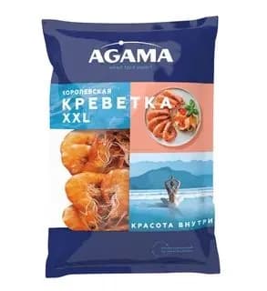 Креветка королевская XXL с головой варёно-мороженая, Agama, 700 г