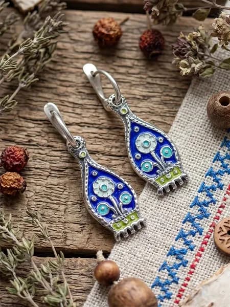 Серьги серебро 925 цветы горячая эмаль