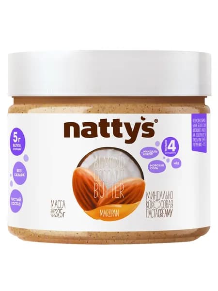 Nattys Ореховая паста без сахара миндаль-кокос, 325 г