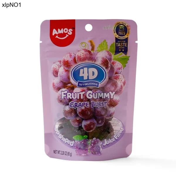 Мармелад фруктовый 4D , виноградный вкус, Amos, 65 г, Китай