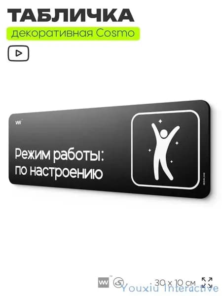Табличка Режим работы по настроению, шуточная прикольная табличка на дверь в комнату, для интерьера, серия COSMO FUN, 30х10 см, Айдентика Технолоджи