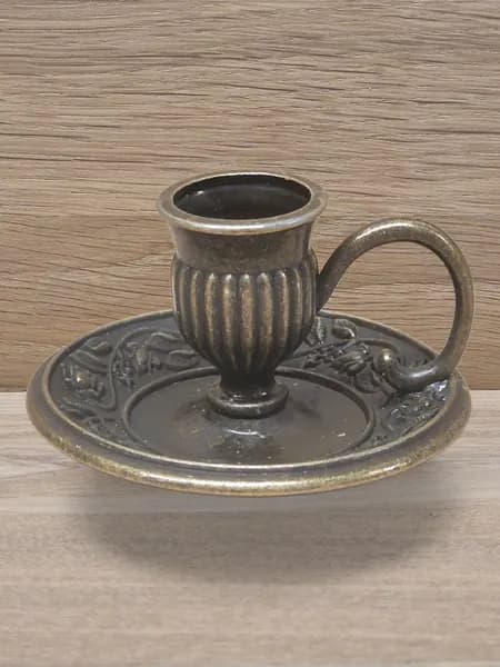 Подсвечник металлический для церковной тонкой свечи. Тарелочка бронза