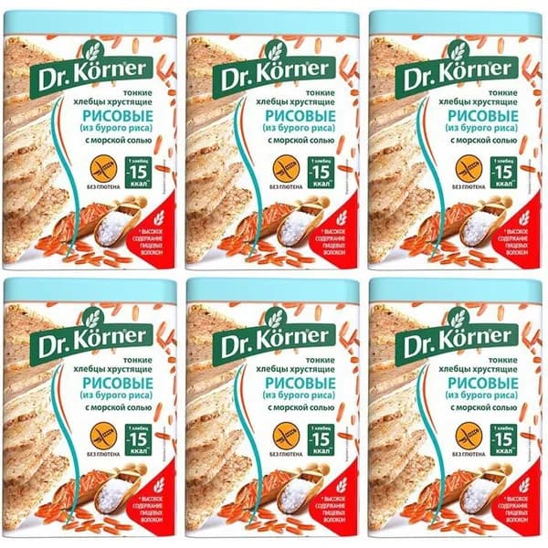Хлебцы рисовые Dr.Korner с морской солью 100 г, набор: 6 штук