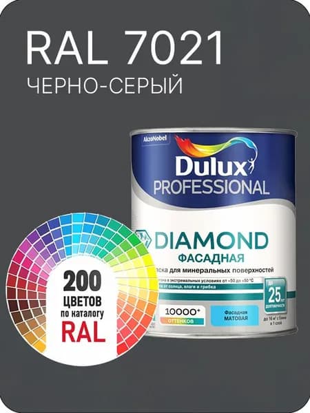 Краска для минеральных и деревянных фасадов Dulux Diamond цвет черно- серый Ral 7021 0.8 л.