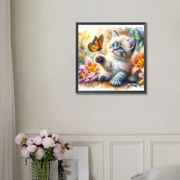 Диамантная картина Бабочка и котёнок 30 30 см, 5D, из смолы