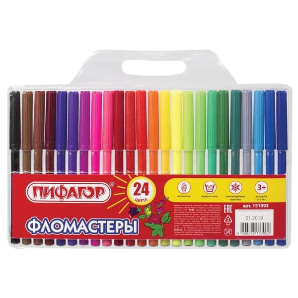 Фломастеры Пифагор 24 цвета, вентилируемый колпачок (151092)