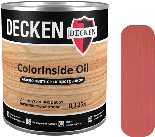 Масло для дерева DECKEN ColorInsidе Oil, 0,12, SCANDI коралл (TAIGA 4), цветное непрозрачное масло для интерьера