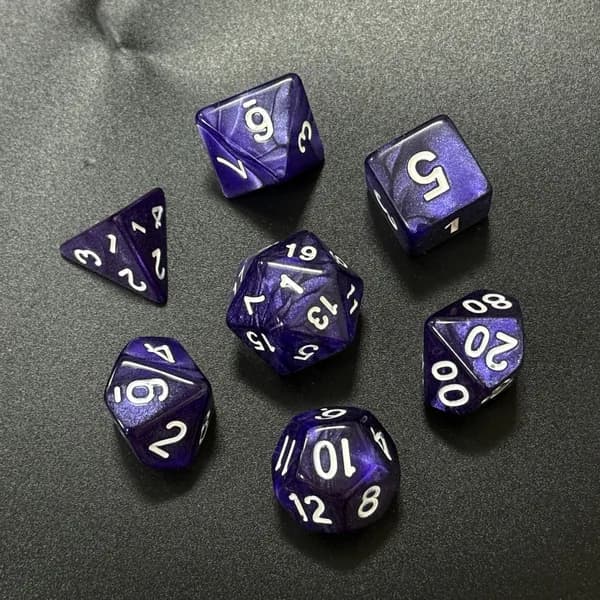 Набор из 7 акриловых игральных костей с мраморным узором для D&D, тёмно-фиолетовые с белыми цифрами
