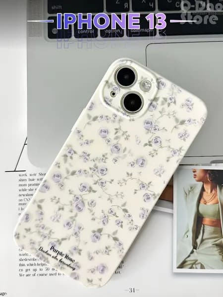 Силиконовый чехол на iphone 13 с принтом(Бежевый с цветами Красивый цвет H340)
