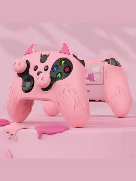Силиконовый чехол для геймпада Xbox Series X/S с рожками демона и противоскользящим покрытием Розовый, демонический дизайн