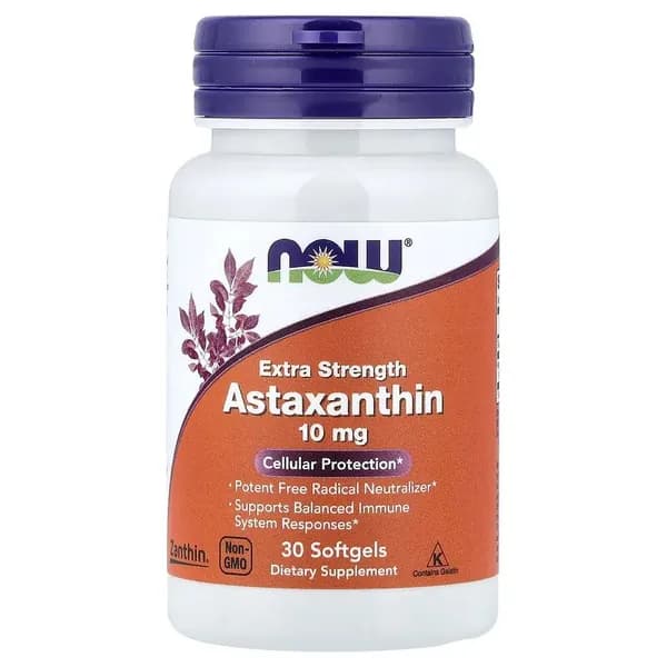 NOW Foods Astaxanthin 10 мг, 30 мягких капсул Астаксантин для антиоксидантной защиты, здоровья кожи, глаз и сердца