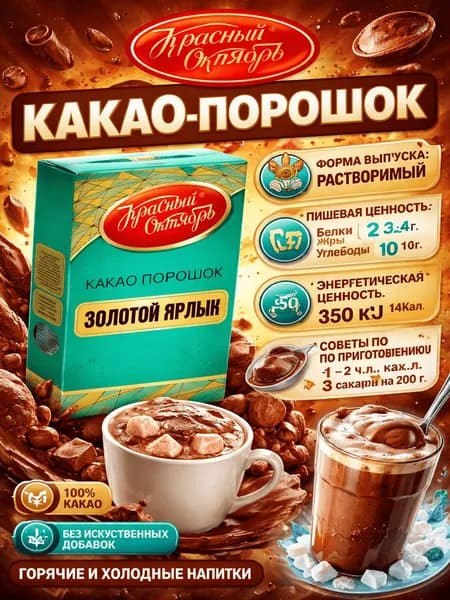 Какао-порошок Красный Октябрь Золотой Ярлык, 100г