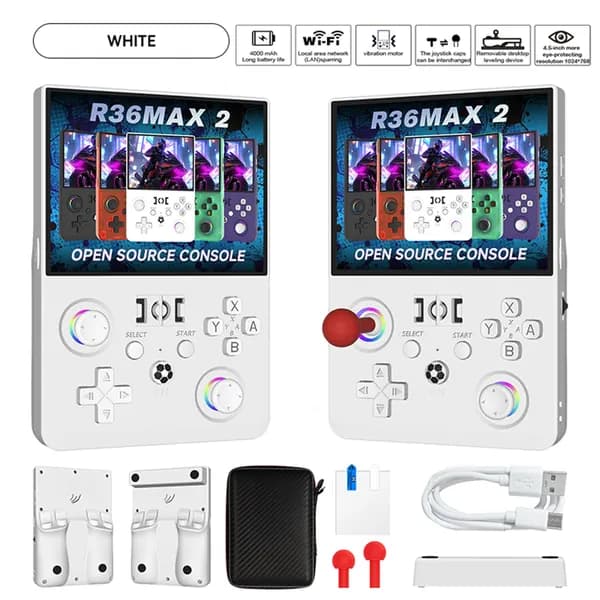 R36MAX2 портативная ретро-игровая консоль с открытым ПО, 4,5-дюймовым IPS-экраном и аккумулятором