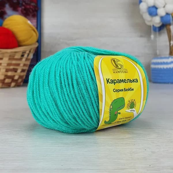 Пряжа Карамелька (Камтекс) - 079 (ярк.мята) - 1 моток, 100% акрил, (50г, 175м) нитки для вязания