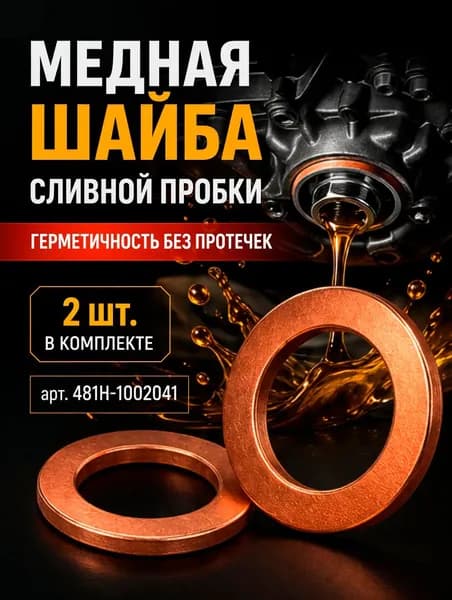 Прокладка, шайба сливной пробки 2 шт. арт.: 481H-1002041 масляного поддона двигателя (1.3 - 2.0 л.), для: Chery, Exeed, Omoda, Jetour, Kaiyi (см. список подходящих авто в описании товара)
