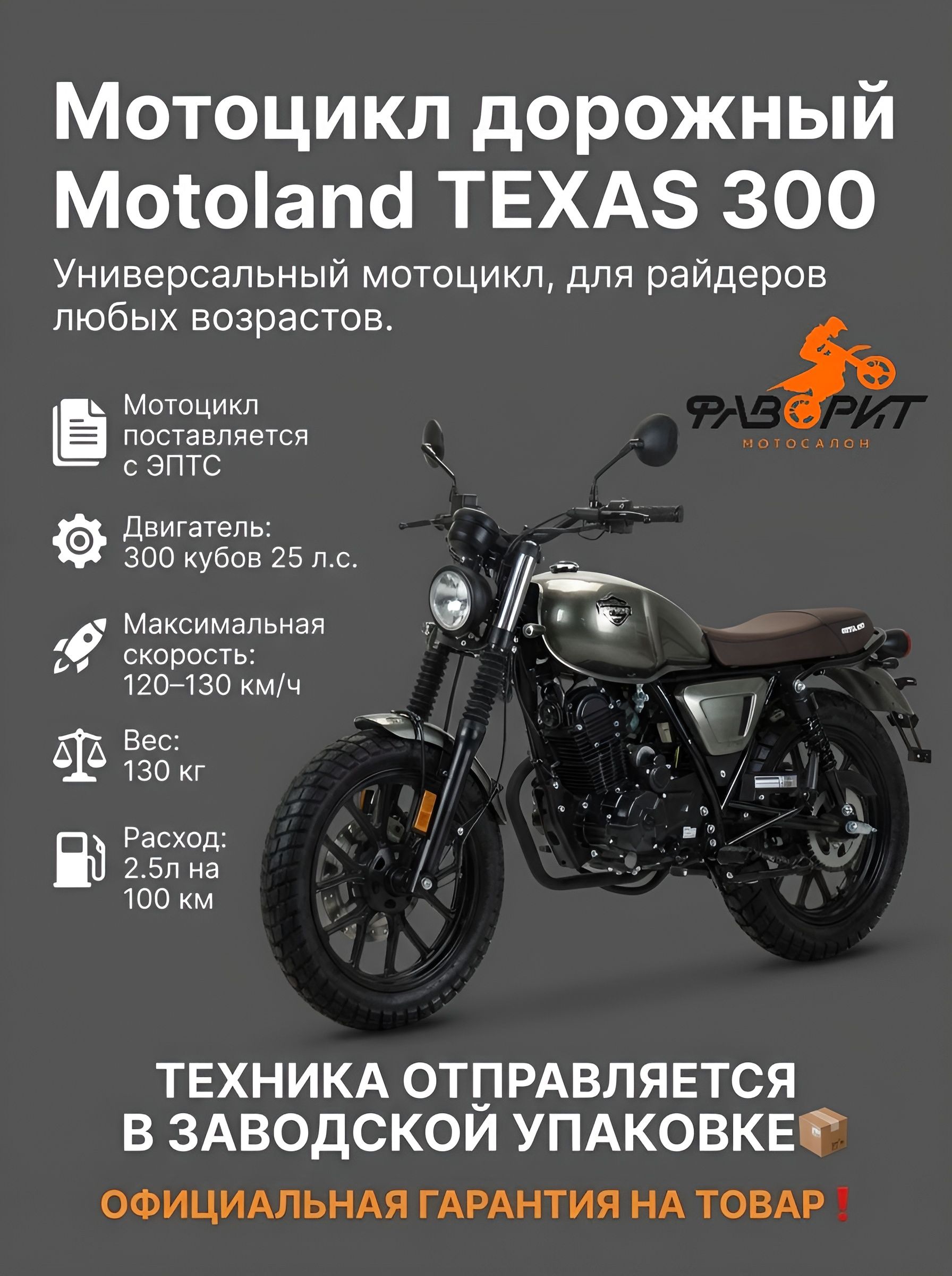 Мотоцикл дорожный Motoland TEXAS 300 с ПТС