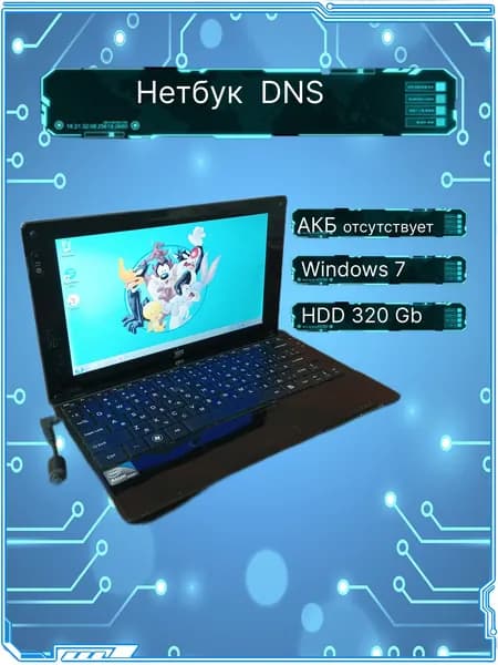 DNS Ноутбук 10.1", Intel Atom N570, RAM 2 ГБ, HDD 320 ГБ, черный, серебристый